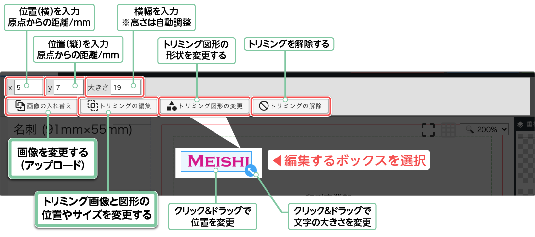 トリミング画像の編集